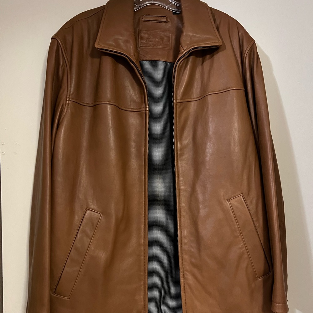 Roundtree & Yorke Lamb Skin Leather Mens Jacket Coat M Brown Zip Up